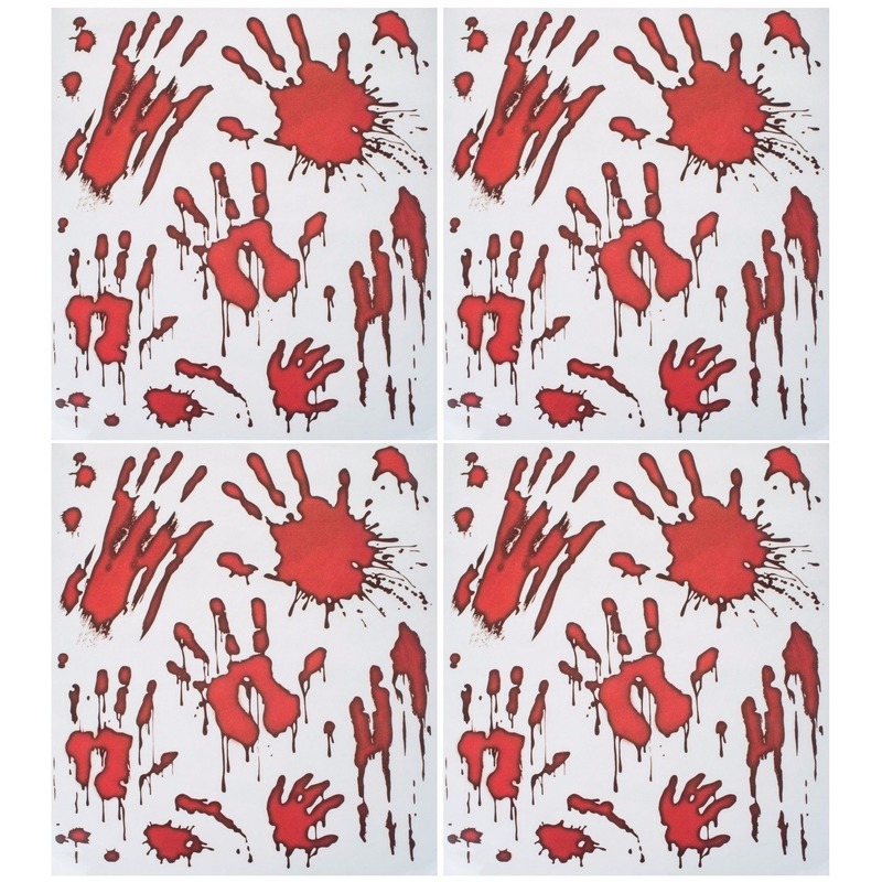 4x Horror raamstickers bloedende handafdrukken set