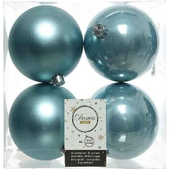 4x IJsblauwe kerstballen 10 cm kunststof mat-glans