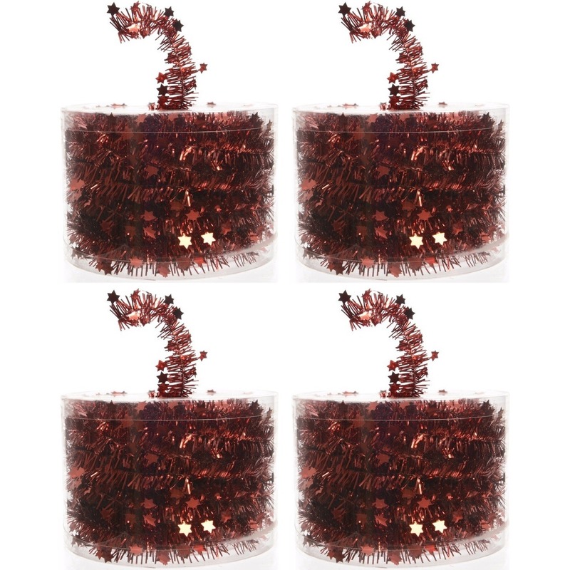 4x Kerstboom sterren folie slingers rood 700 cm