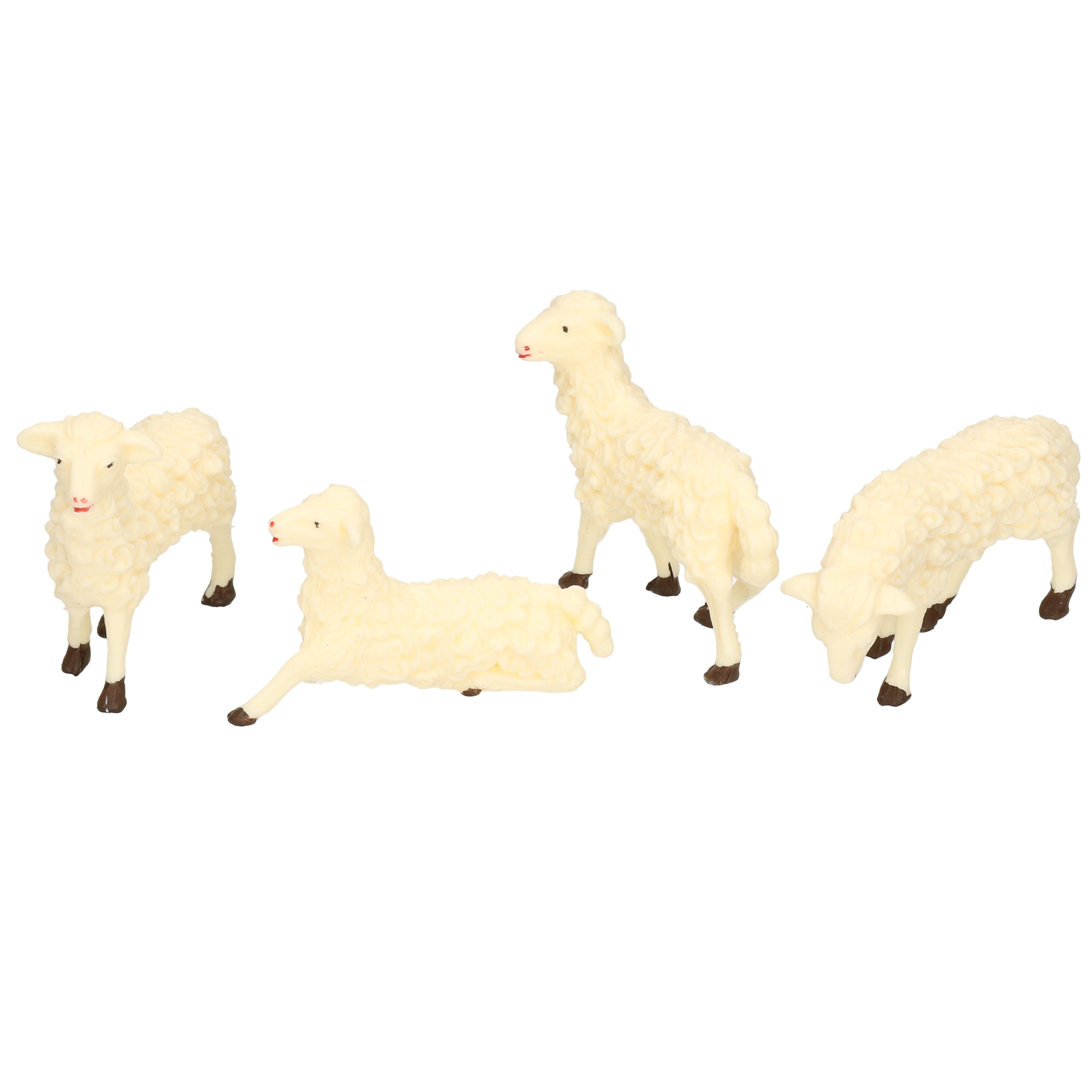 4x Kerststal beeldjes witte schapen 7 x 6 cm dierenbeeldjes