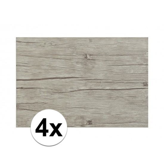 4x Placemats in lichtgrijs woodlook print 45 x 30 cm