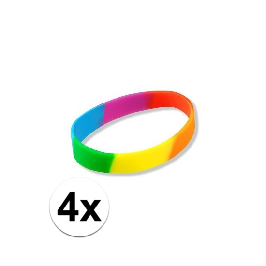 4x Siliconen armbanden regenboog