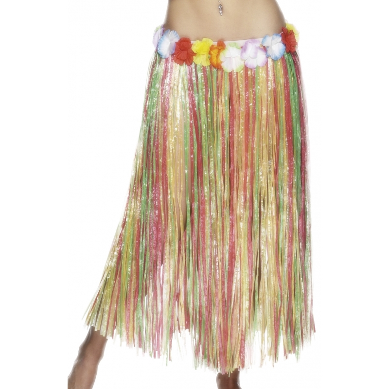 4x stuks gekleurde hawaii thema verkleed rok 80 cm