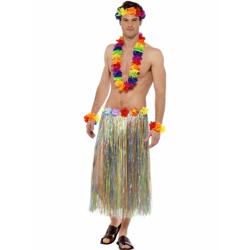 4x stuks gekleurde regenboog hawaii verkleedset