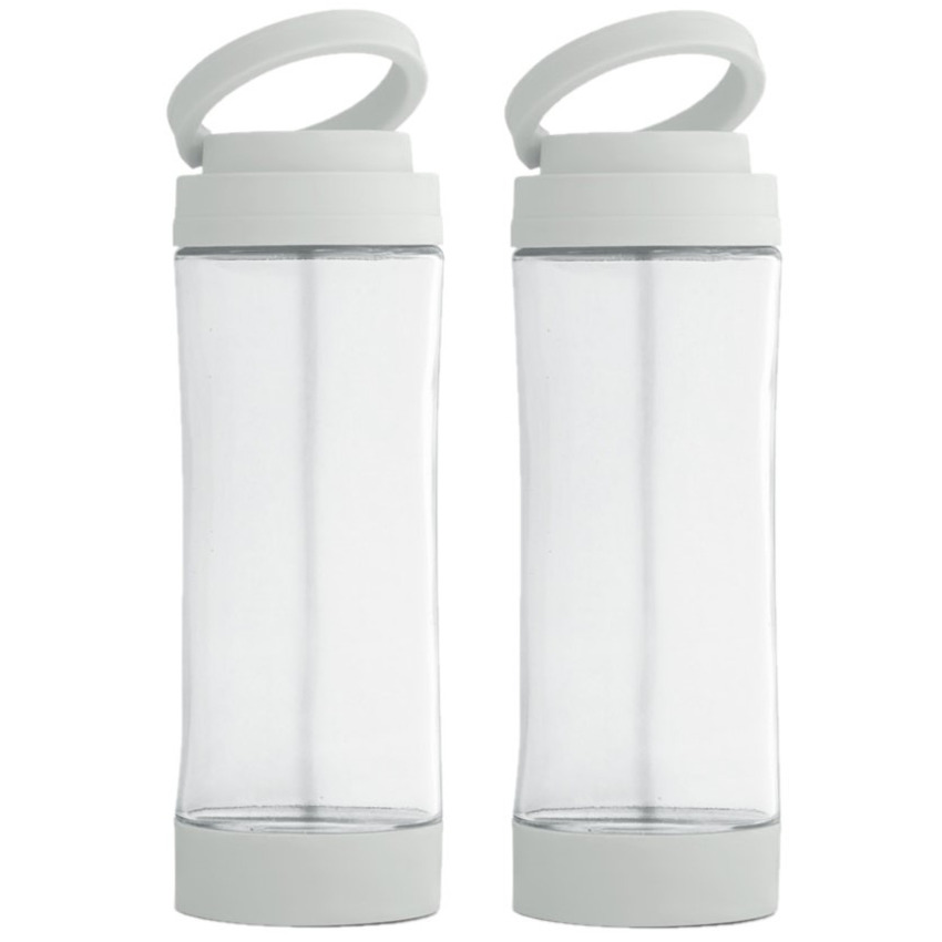 4x Stuks glazen waterfles-drinkfles met witte kunststof schroefdop en smartphone houder 390 ml