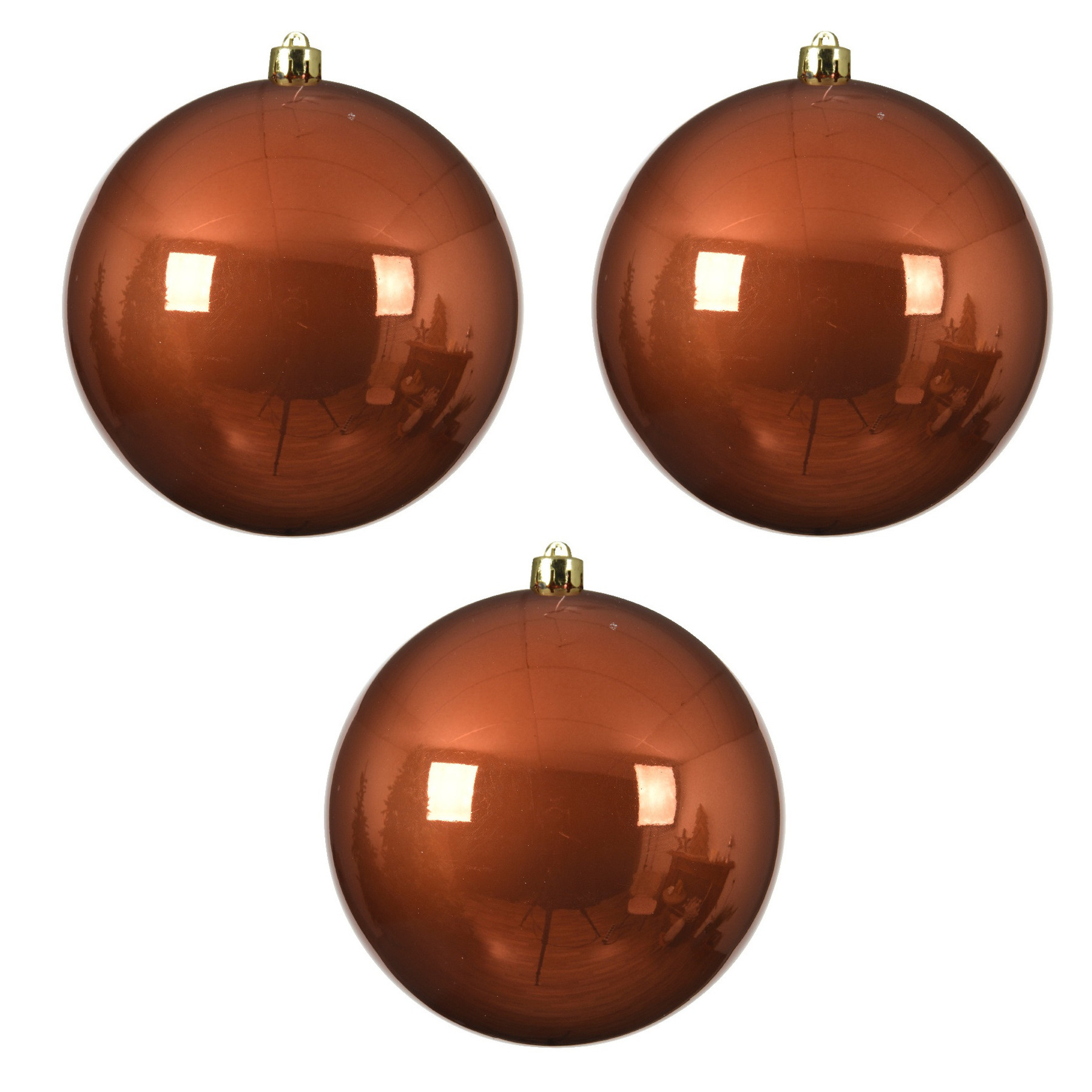 4x stuks grote kunststof kerstballen terra bruin 14 cm glans -