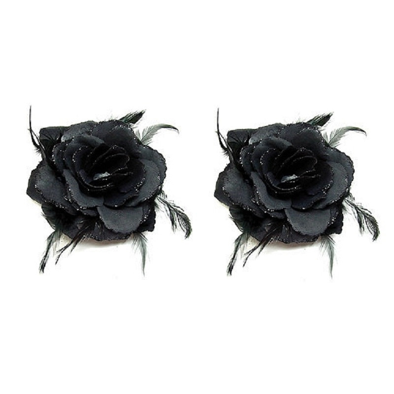 4x stuks haarbloemen zwarte rozen