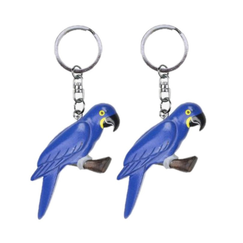 4x stuks houten blauwe papegaai sleutelhanger 8 cm