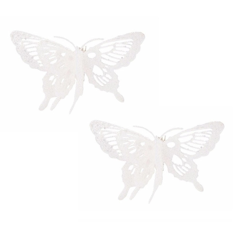4x stuks kerst decoratie vlinders wit 15 x 11 cm