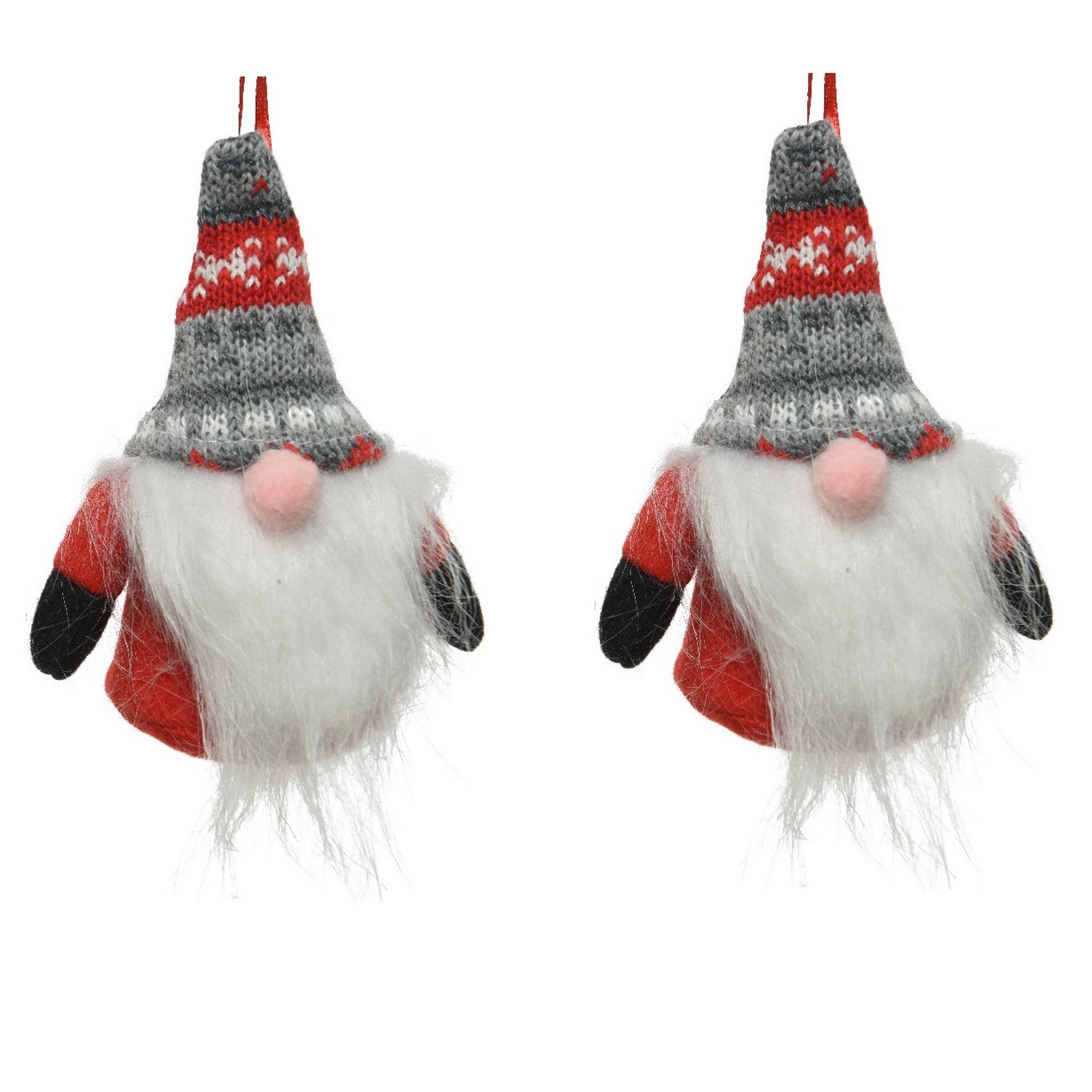 4x stuks kersthangers figuurtjes kerst gnome/kabouter/dwerg rood 12 cm -