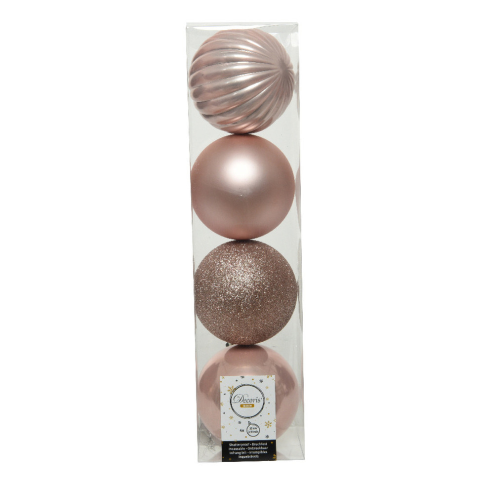 4x stuks kunststof kerstballen lichtroze (blush pink) 10 cm