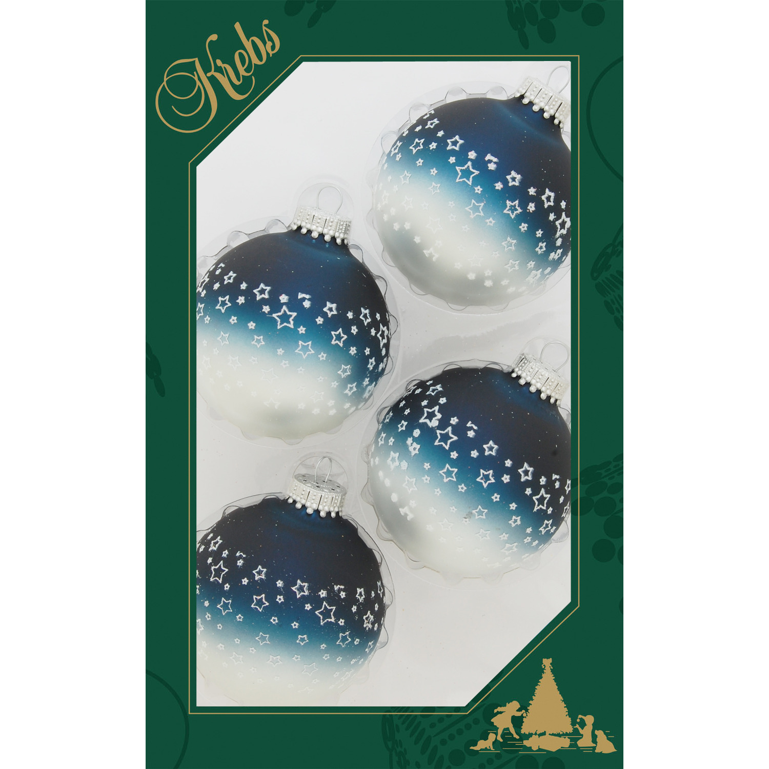 4x stuks luxe glazen kerstballen 7 cm blauw-wit met sterren