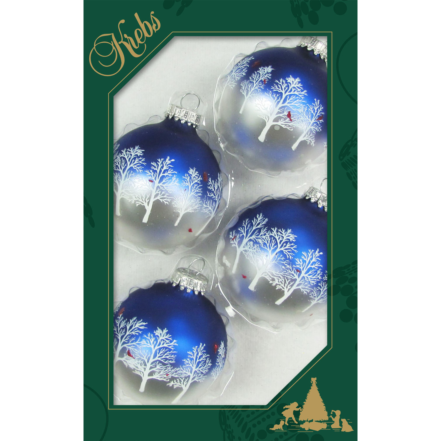 4x stuks luxe glazen kerstballen 7 cm blauw-zilver met bomen