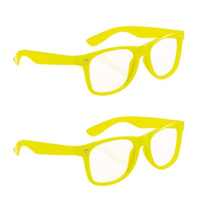 4x stuks neon verkleed brillen fel geel