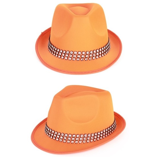 4x stuks oranje verkleed hoedje met zilveren steentjes