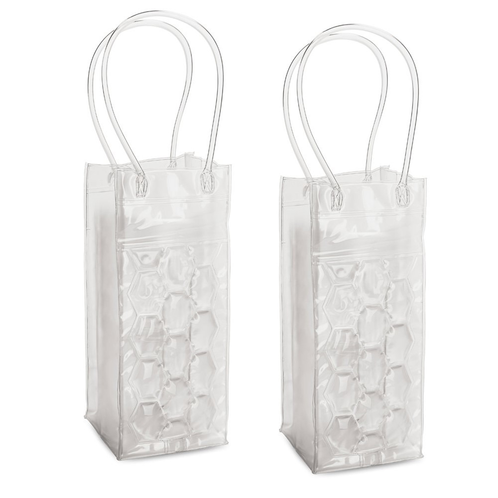 4x stuks transparante PVC koeltas draagtas voor flessen 25 cm
