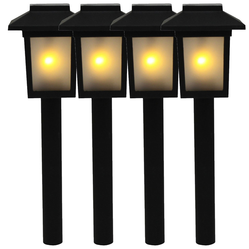 4x Tuinlamp fakkel-tuinverlichting met vlam effect 34,5 cm