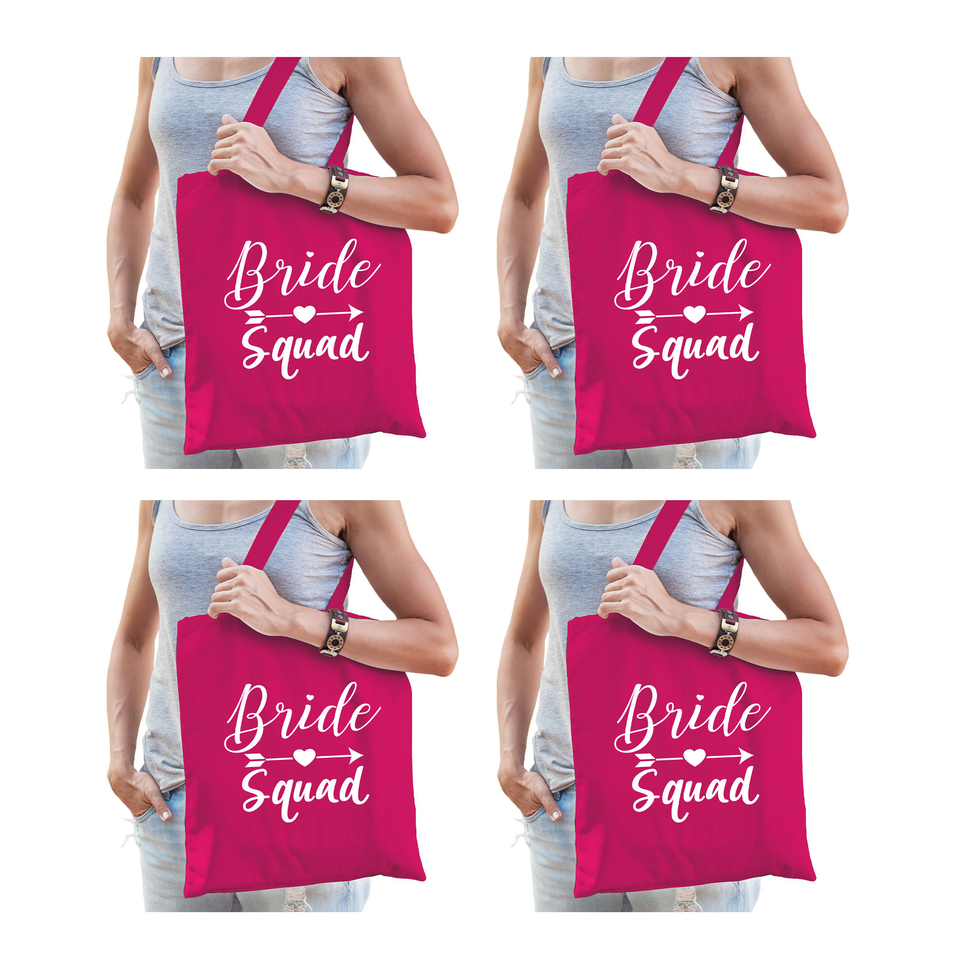 4x Vrijgezellenfeest Bride Squad tasje roze/ goodiebag dames
