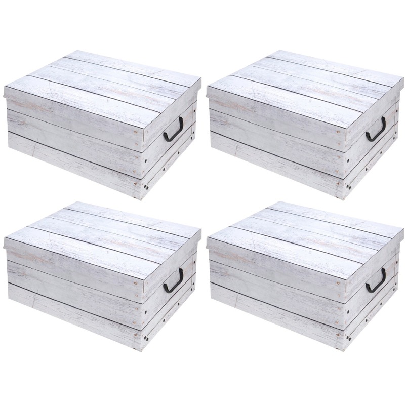 4x Witte opbergdozen-opbergboxen hout print 51 cm