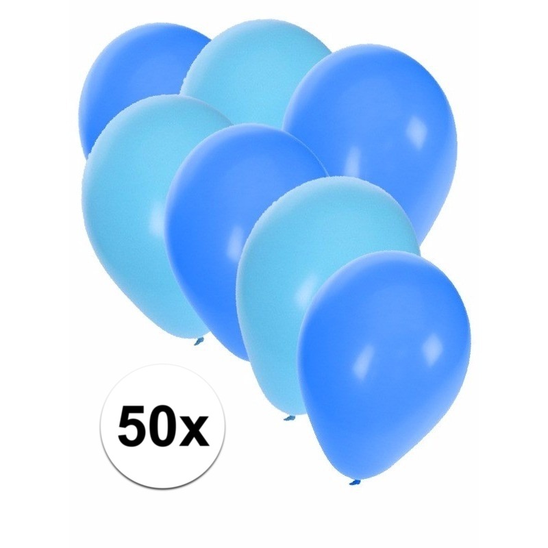 50x ballonnen - 27 cm - lichtblauw / blauwe versiering -