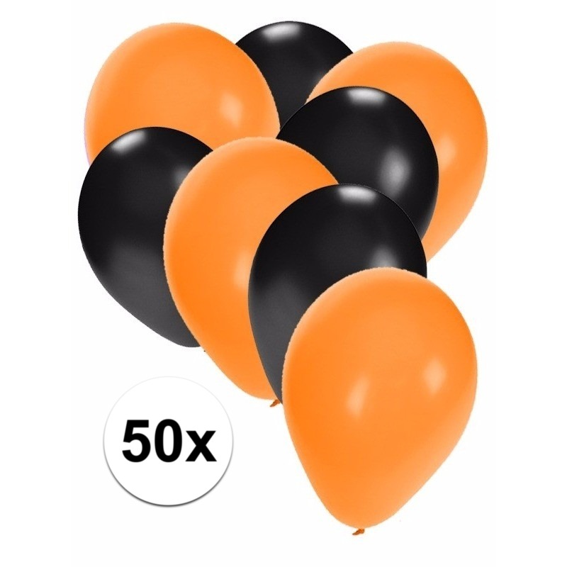 50x ballonnen 27 cm oranje-zwarte versiering