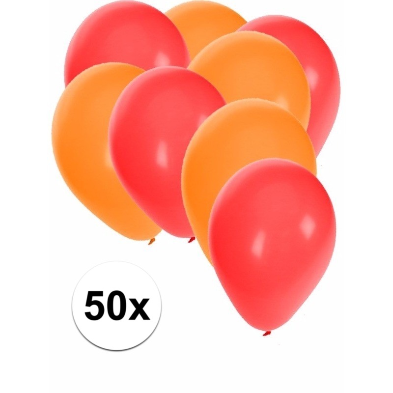 50x ballonnen - 27 cm - rood / oranje versiering -