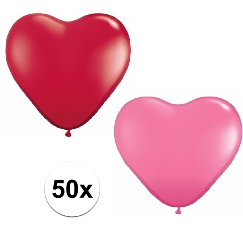 50x bruiloft ballonnen rood-roze hartjes versiering