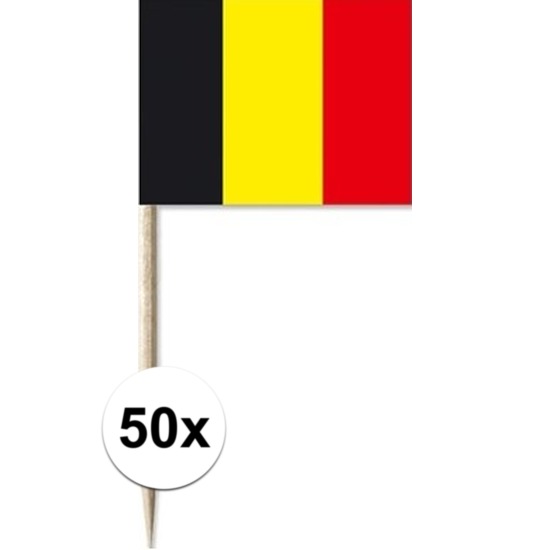 50x Cocktailprikkers België 8 cm vlaggetje landen decoratie