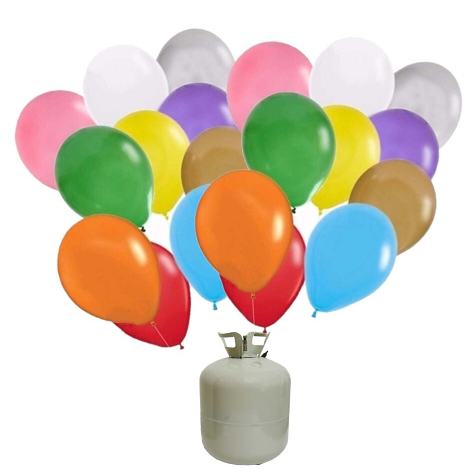 50x Gekleurde helium ballonnen 27 cm + helium tank/cilinder -
