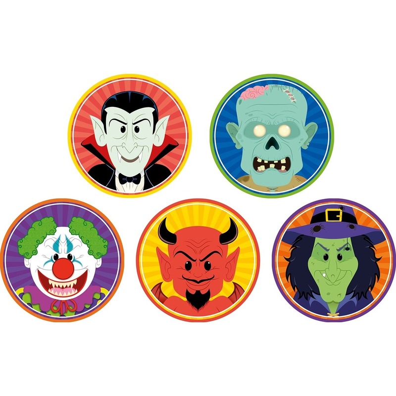 50x Halloween onderzetters clown/duivel/heks/vampier/zombie