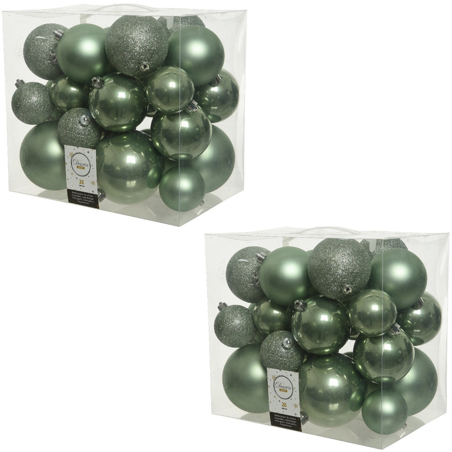 52x Salie groene kerstballen 6-8-10 cm kunststof mix
