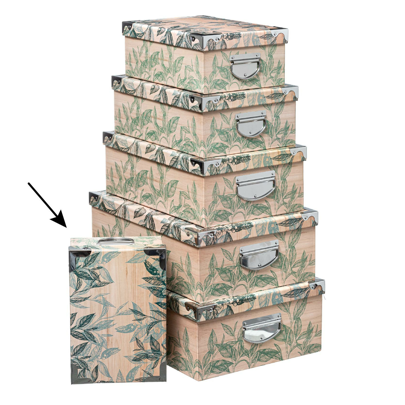 5Five Opbergdoos-box Green Leafs L28 x B19.5 x H11 cm Stevig karton Leafsbox