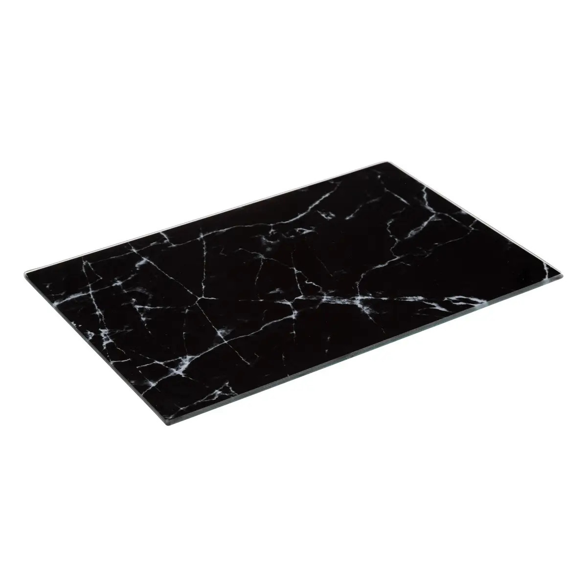 5five snijplank/serveerplank van glas - rechthoek - zwart met marmer print - 30 x 20 cm -