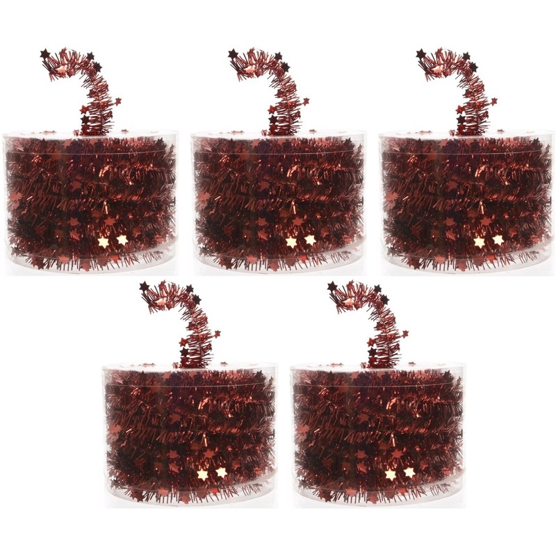 5x Kerstboom sterren folie slingers rood 700 cm