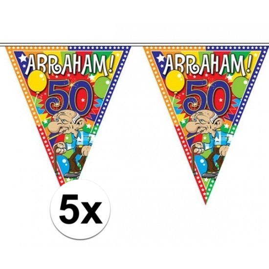 5x stuks Abraham 50 jaar versiering vlaggenlijnen 10 meter