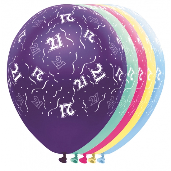 5x stuks Helium leeftijd ballonnen 21 jaar -