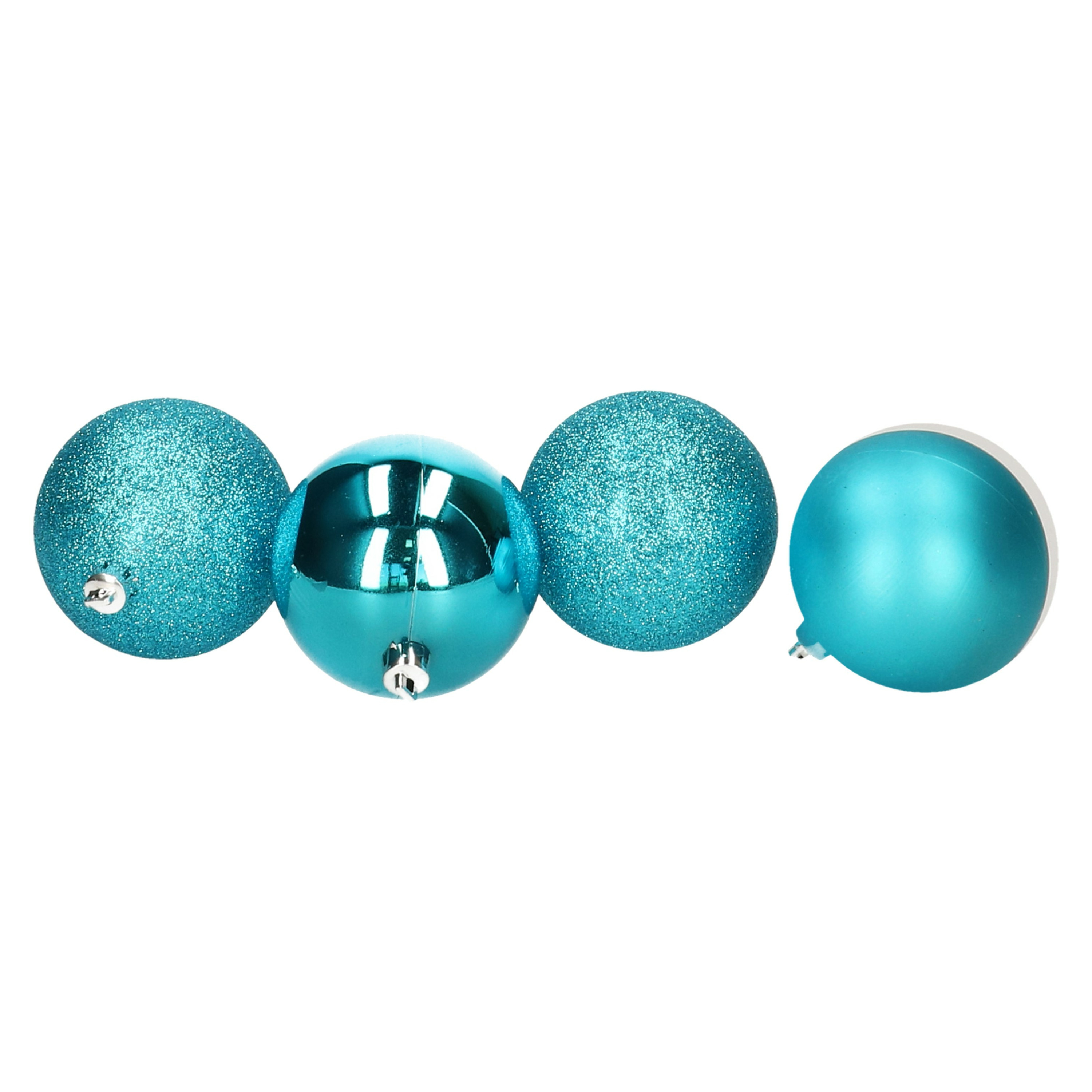 5x stuks kerstballen turquoise blauw glans en mat kunststof 5 cm