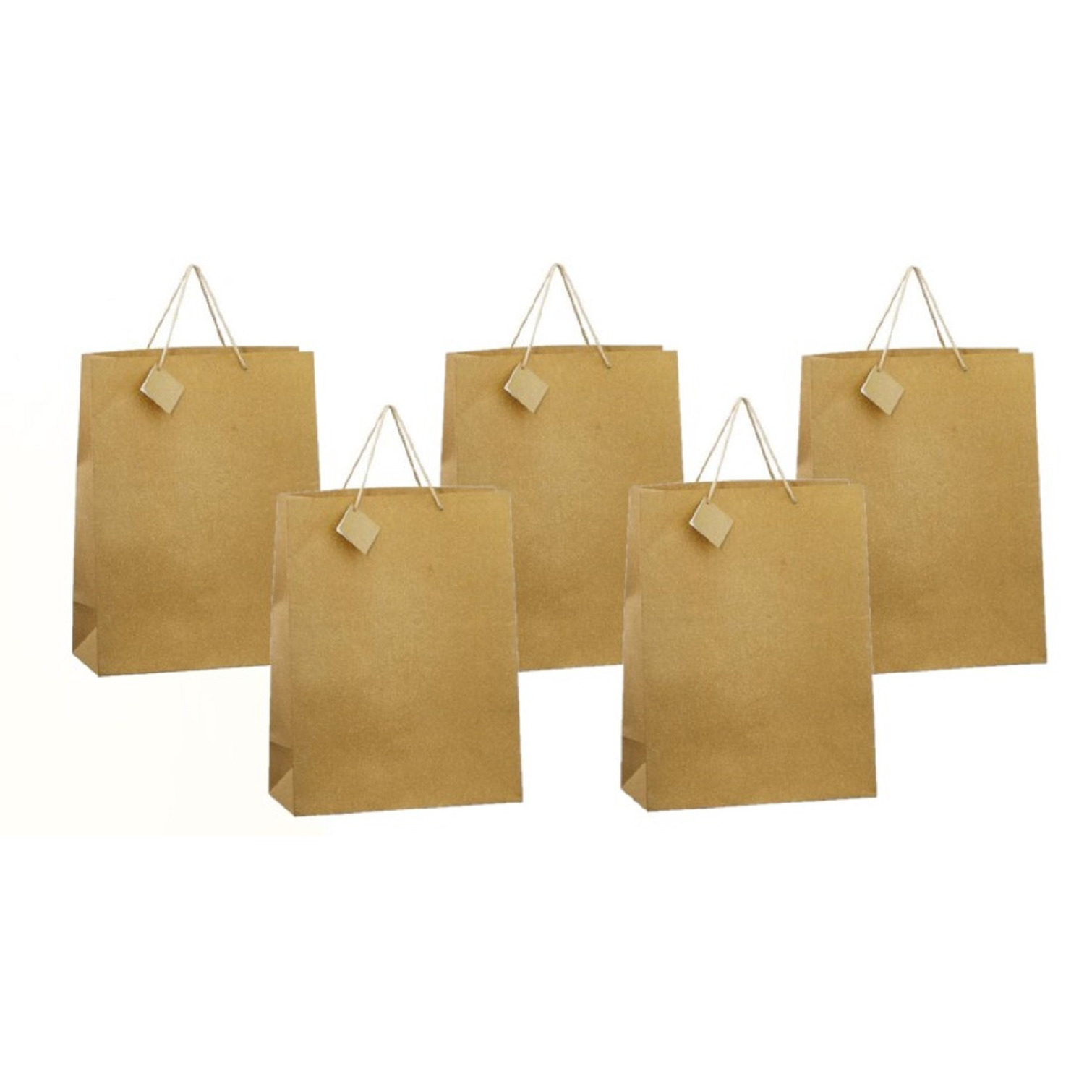 5x Stuks Luxe Gouden Papieren Giftbags-tasjes Met Glitters 30 X 29 Cm