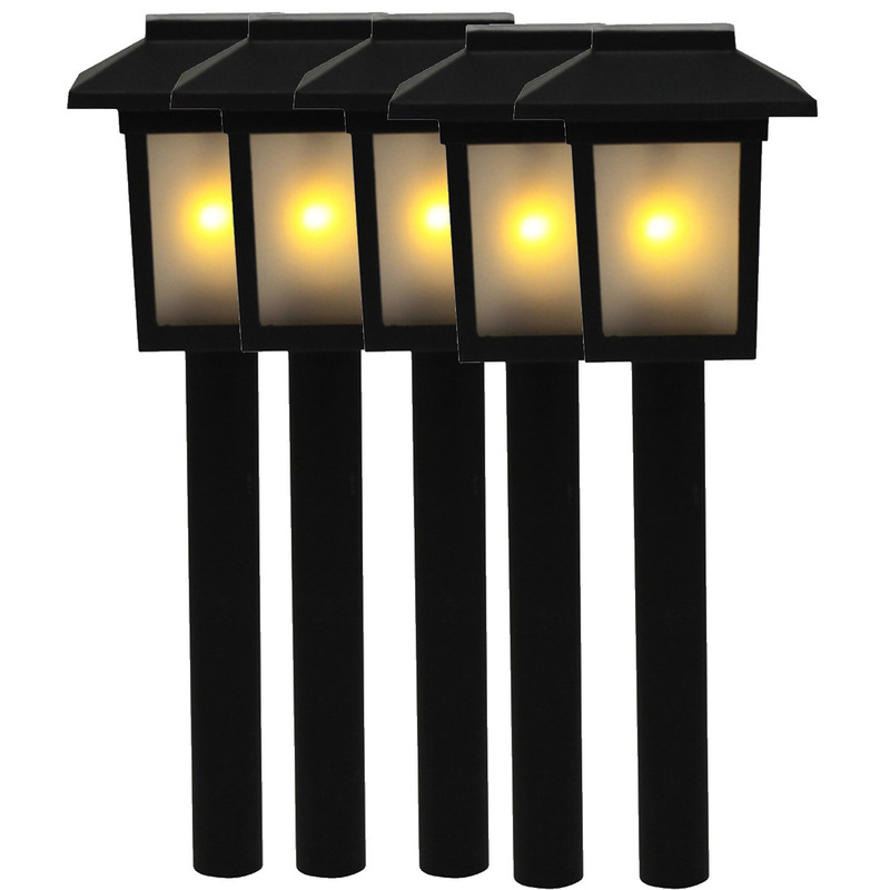5x Tuinlamp fakkel-tuinverlichting met vlam effect 34,5 cm