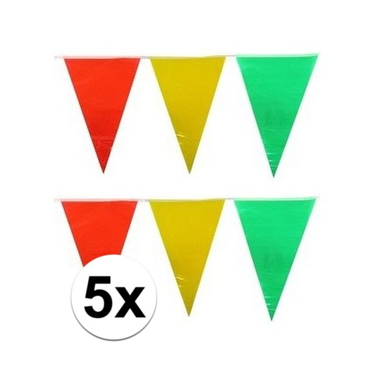 5x vlaggenlijn-slinger geel-rood-groen 10 meter