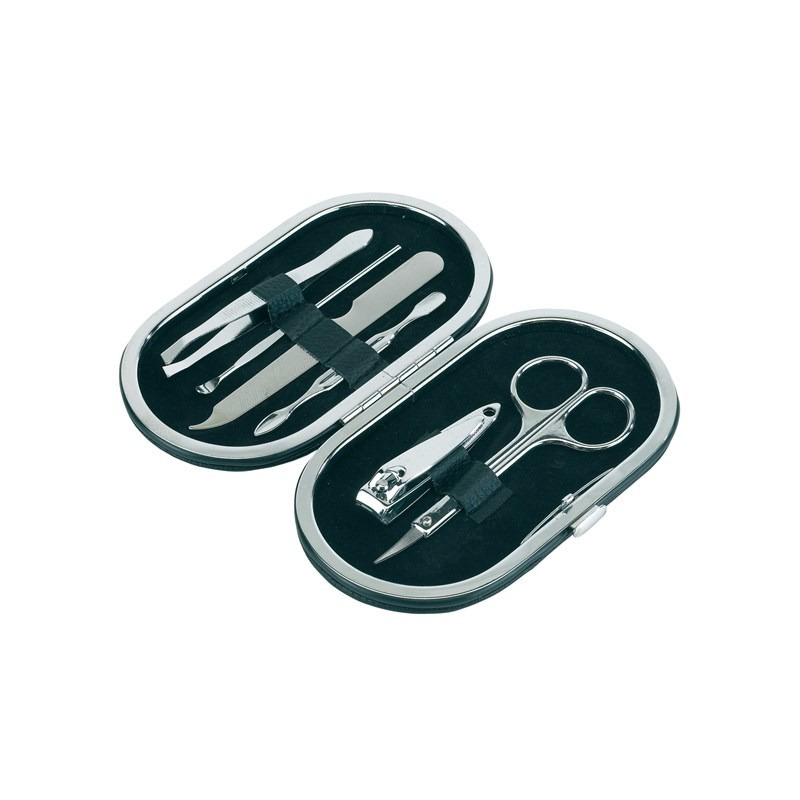 Manicure set 6-delig in zwarte ovalen etui met metalen rits