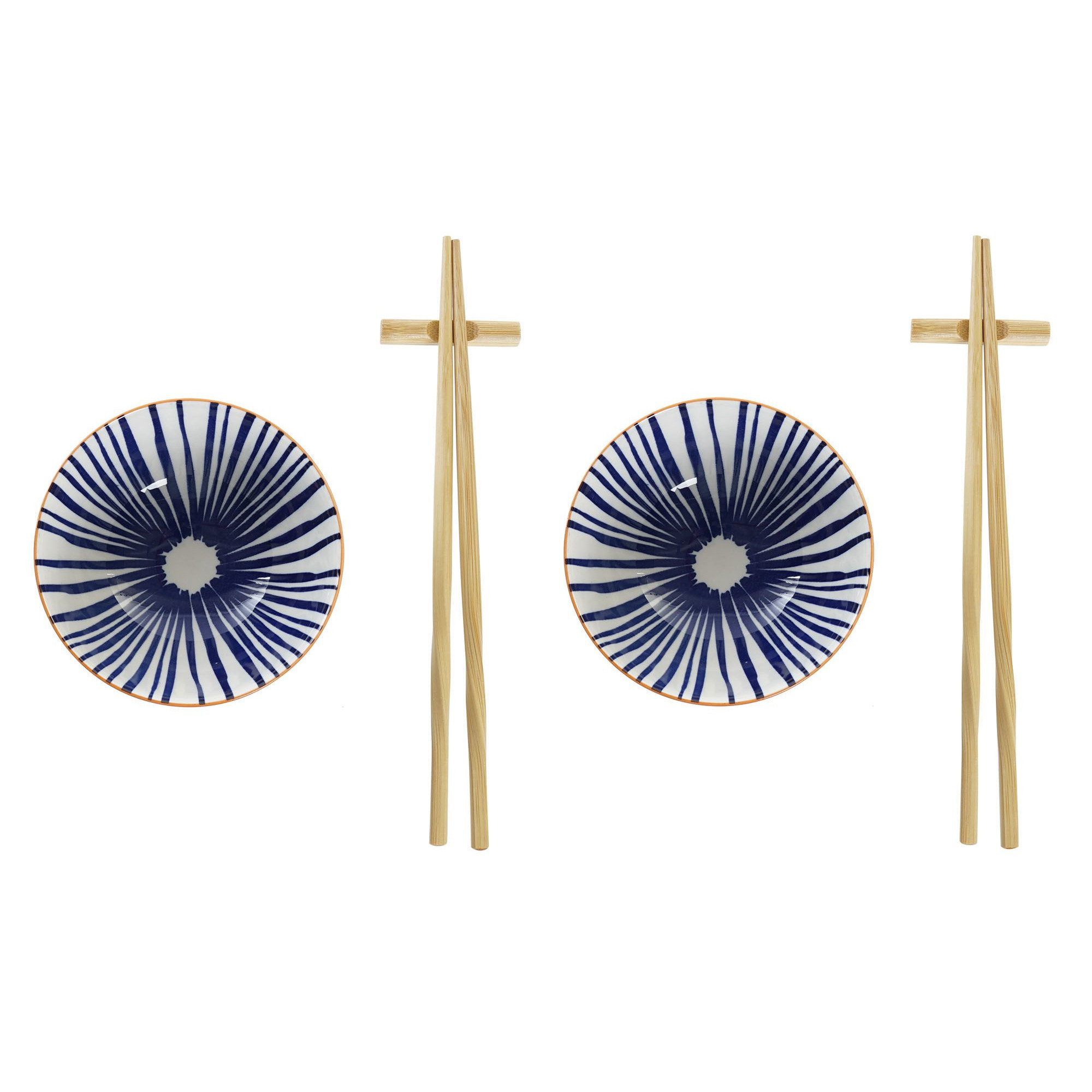6-delige sushi serveer set aardewerk voor 2 personen blauw-wit