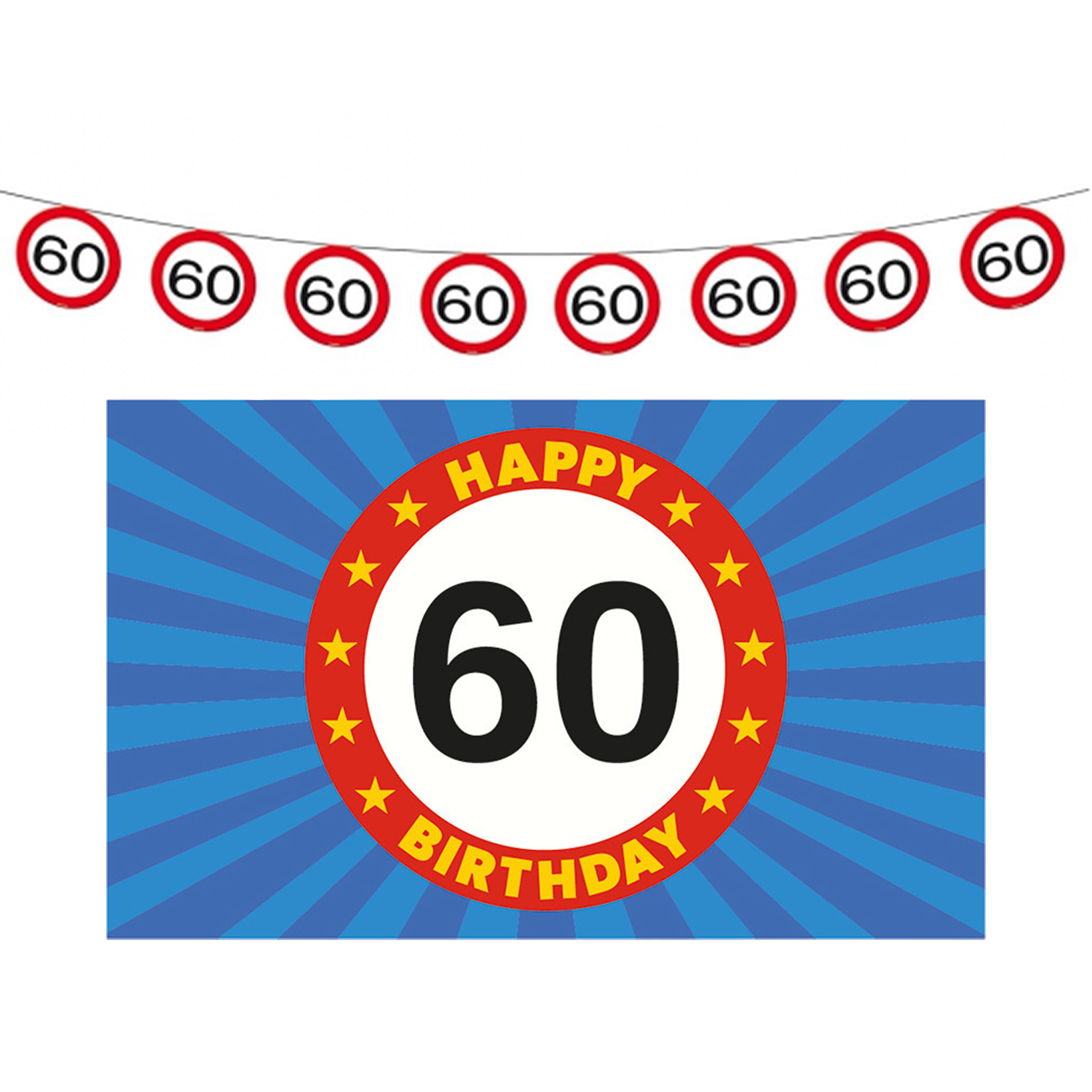 60 jaar leeftijd verjaardag slinger en vlag 150 x 90 feestversiering pakket