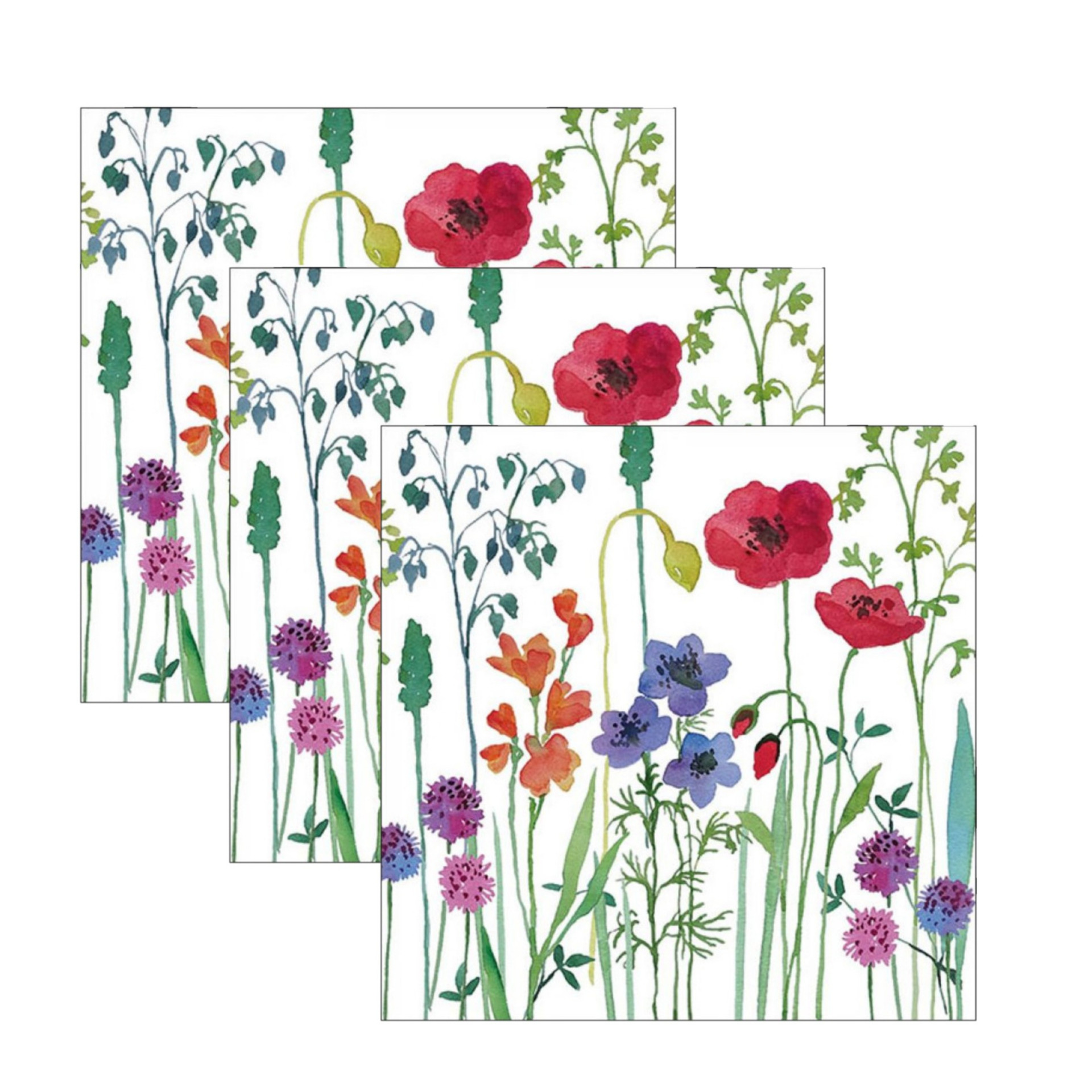 60x Servetten veldbloemen-weidebloemen thema wit 33 x 33 cm