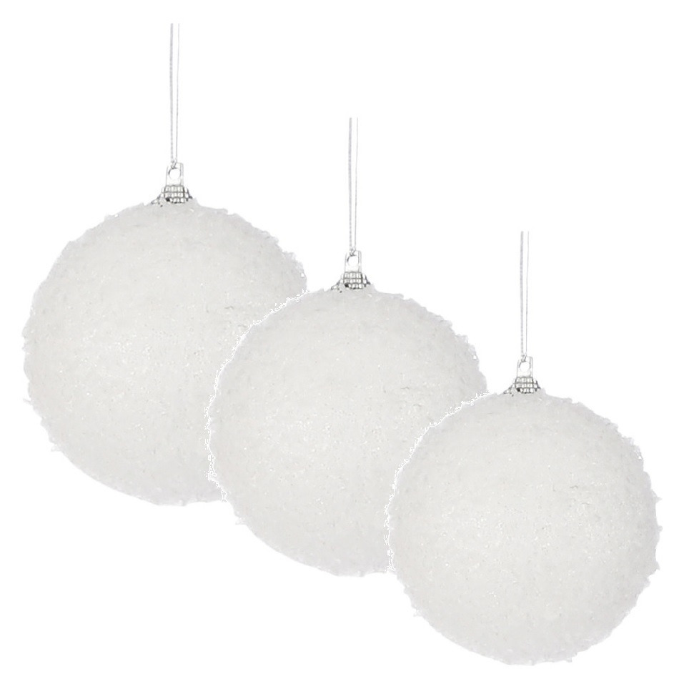 60x stuks kerstversiering witte sneeuw effect kerstballen 5-6-7 cm