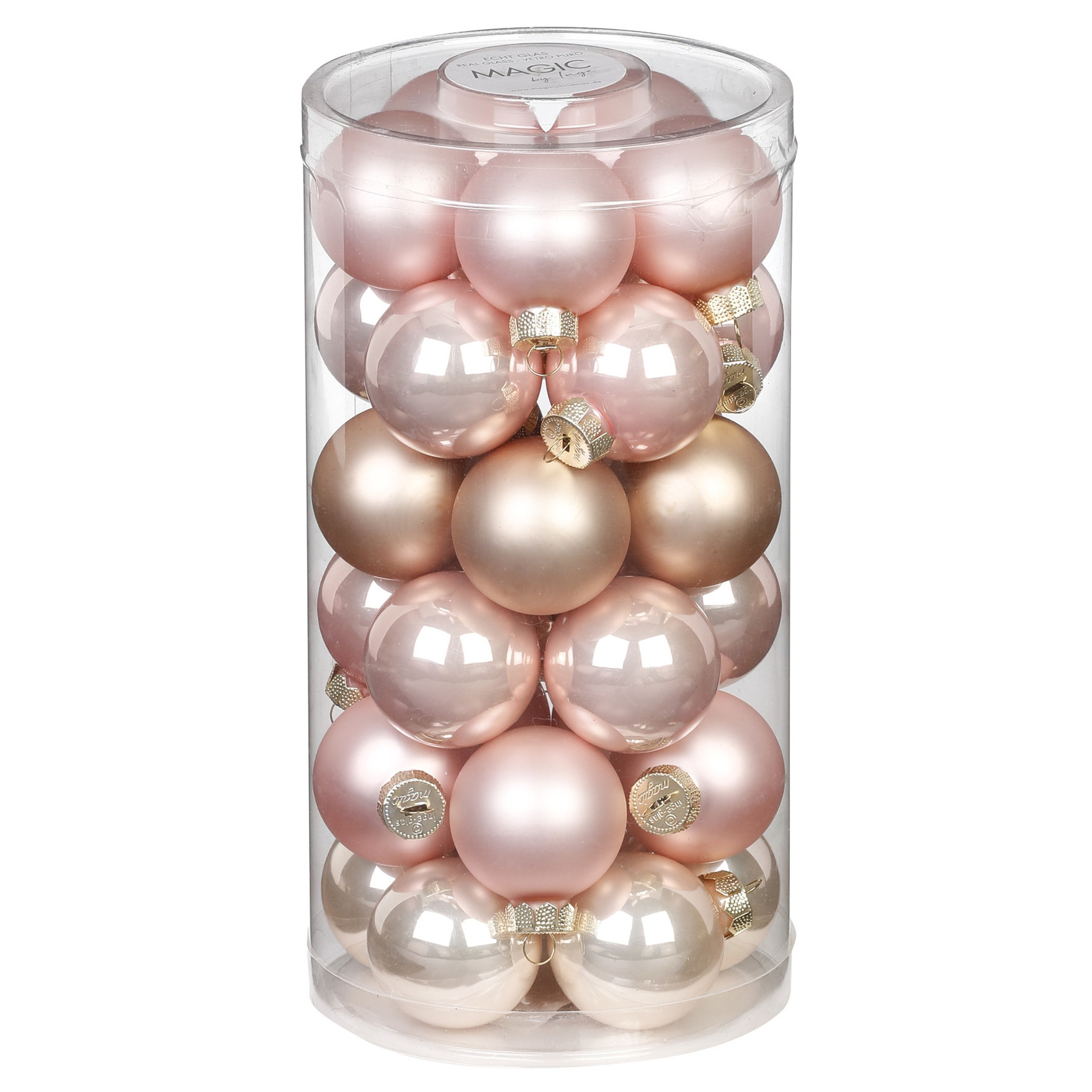 60x stuks kleine glazen kerstballen parel roze 4 cm