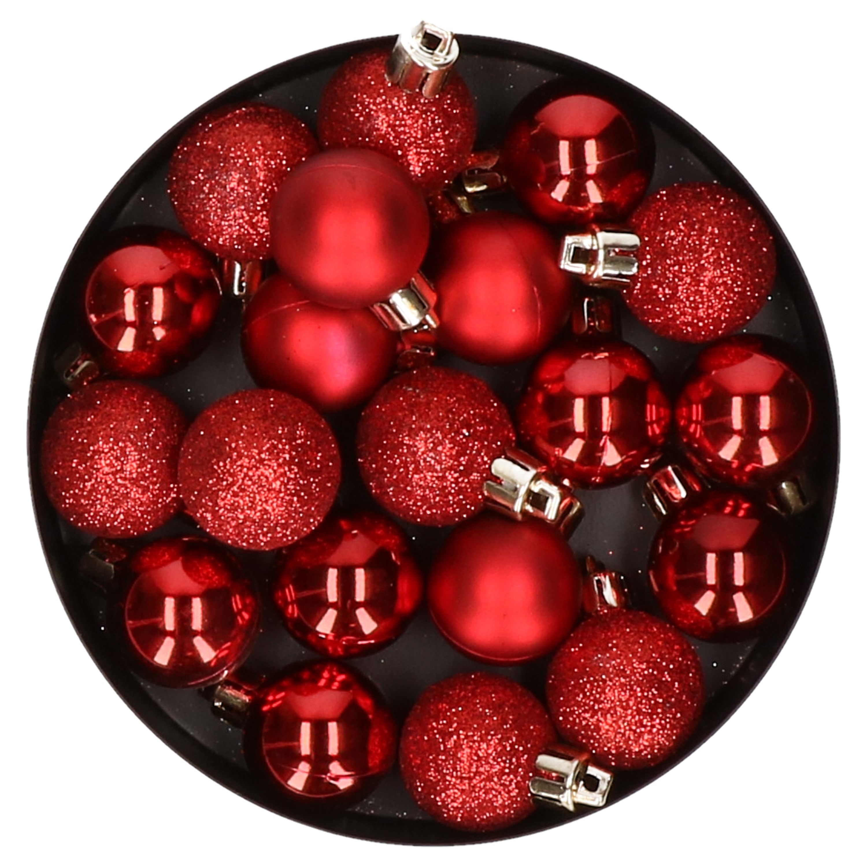 60x stuks kleine kunststof kerstballen rood 3 cm mat-glans-glitter