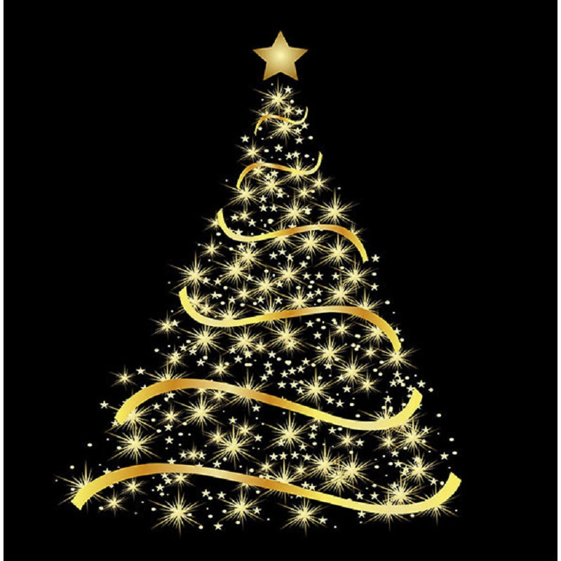 60x Zwarte kerst thema servetten met gouden kerstboom 33 x 33 cm -