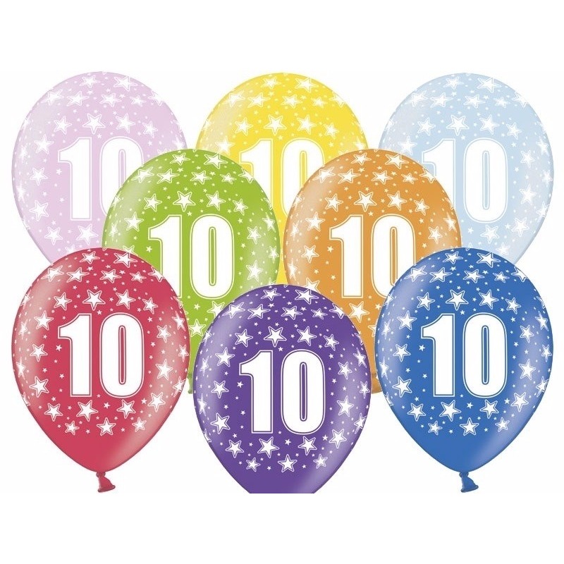 6x Ballonnen 10 jaar thema met sterretjes -