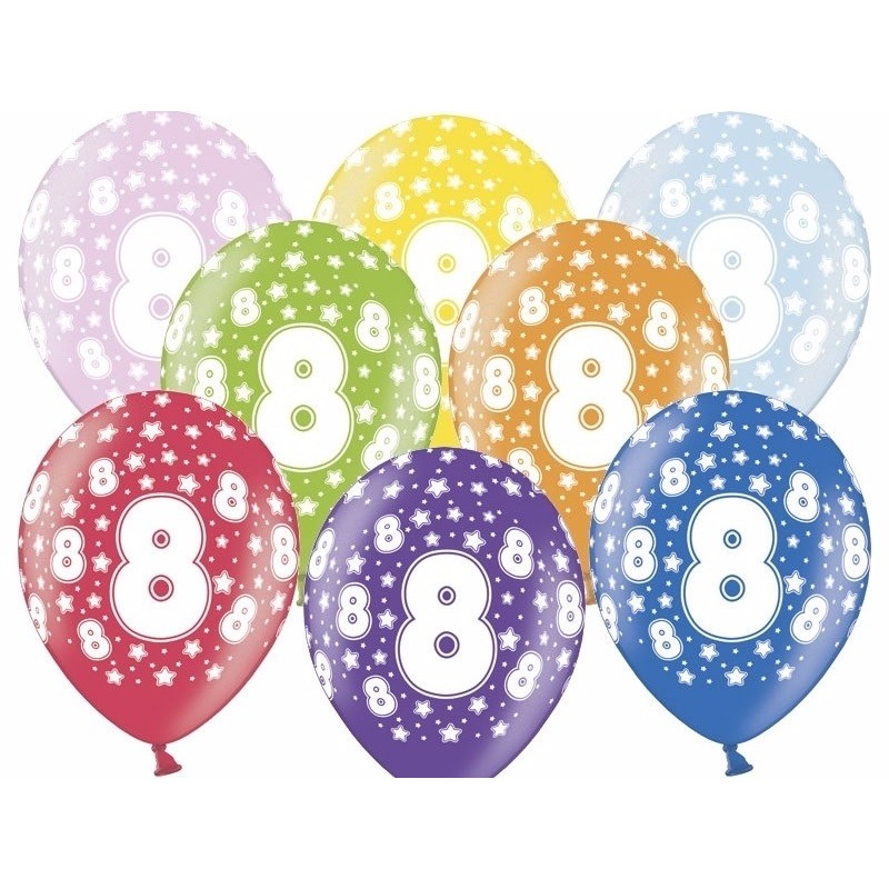 6x Ballonnen cijfer 8 met sterretjes 30 cm